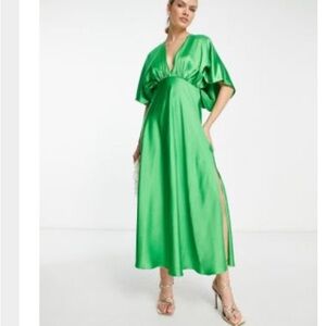 ASOS Green Plunge Dolman Sleeve Maxi Gown